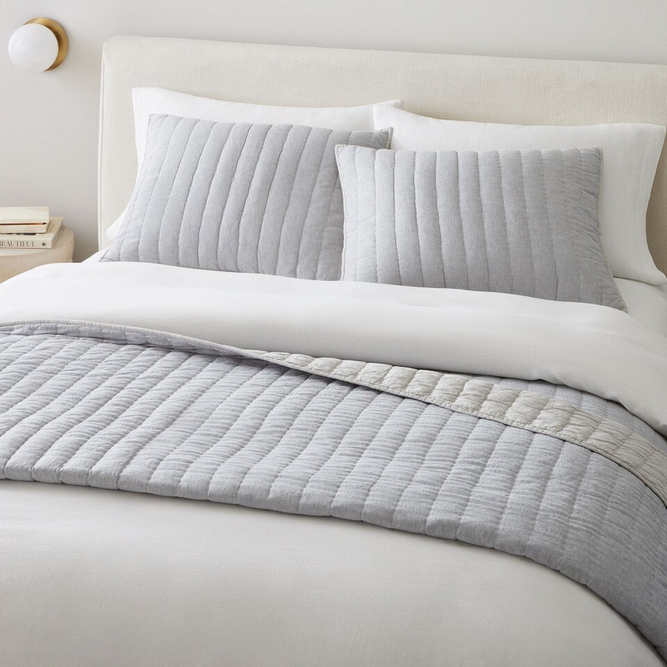 European Flax Linen Cotton Pick Stitch Bedspread & Pillowcases